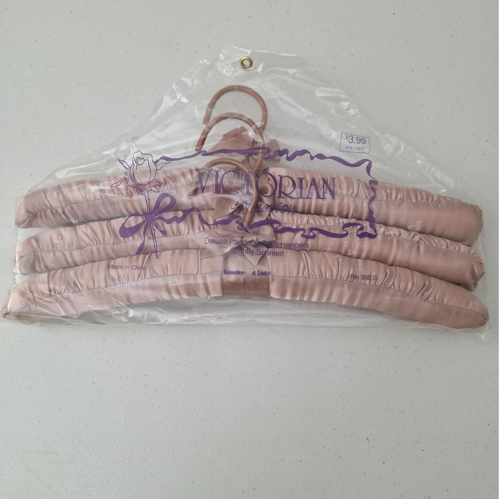 Vintage 16" Luxury Satin Covered Padded Link Rose Lingerie Hangers Set of 3